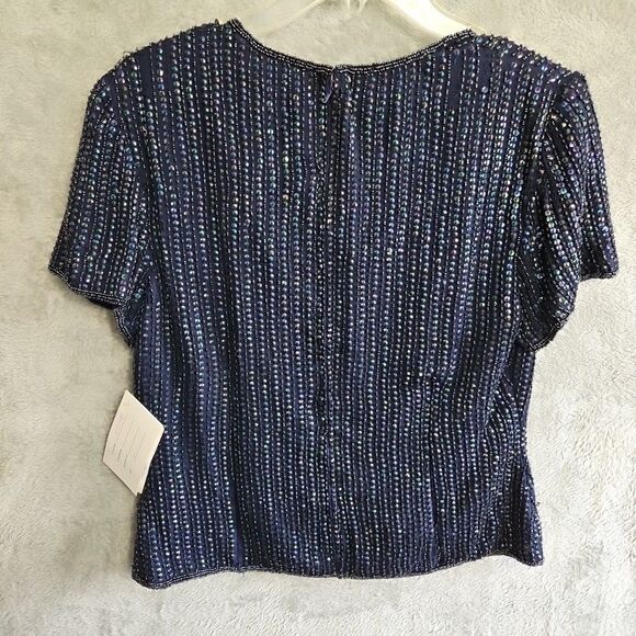 Lawrence Kazar Women's Lg blue Silk Beaded Skirt And Top formal wedding - Picture 9 of 16